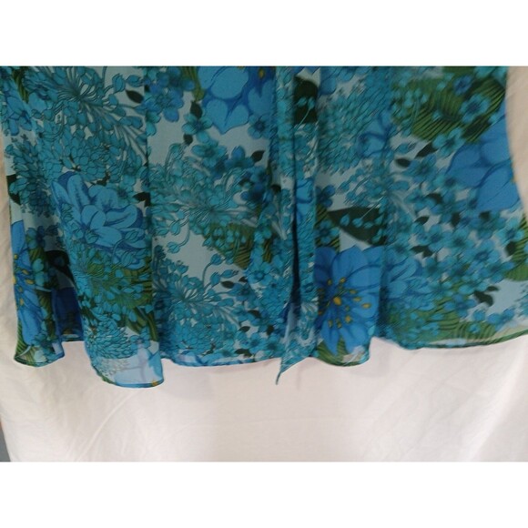 Norton McNaughton Skirt Size 8 Midi Lined Blue Floral Trumpet - Flowy- Front Tie - Picture 2 of 16